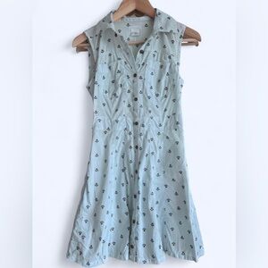 Y2K Urban Outfitters Anchor Print Dress Nautical Blue Striped Button-Up Dress XS